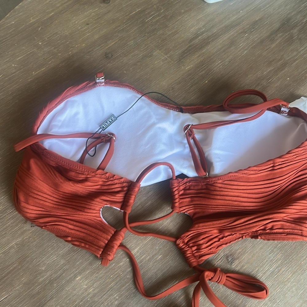 ZAFUL Bandeau Ribbed Lace Up Wave Hi Cut Bikini Size M New with Tags - Picture 13 of 14